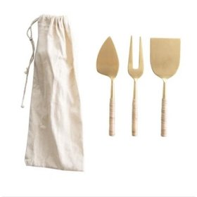 Cheese Servers with Rattan Handles- set of 3