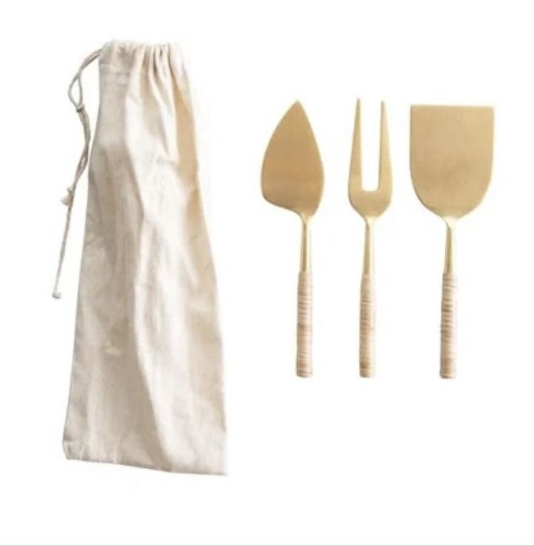 Cheese Servers with Rattan Handles- set of 3