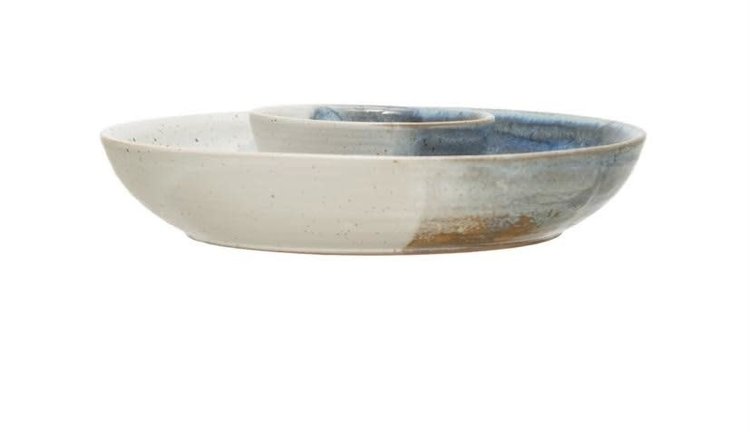 Hand-Painted Stoneware Chip and Dip- Reactive Glass