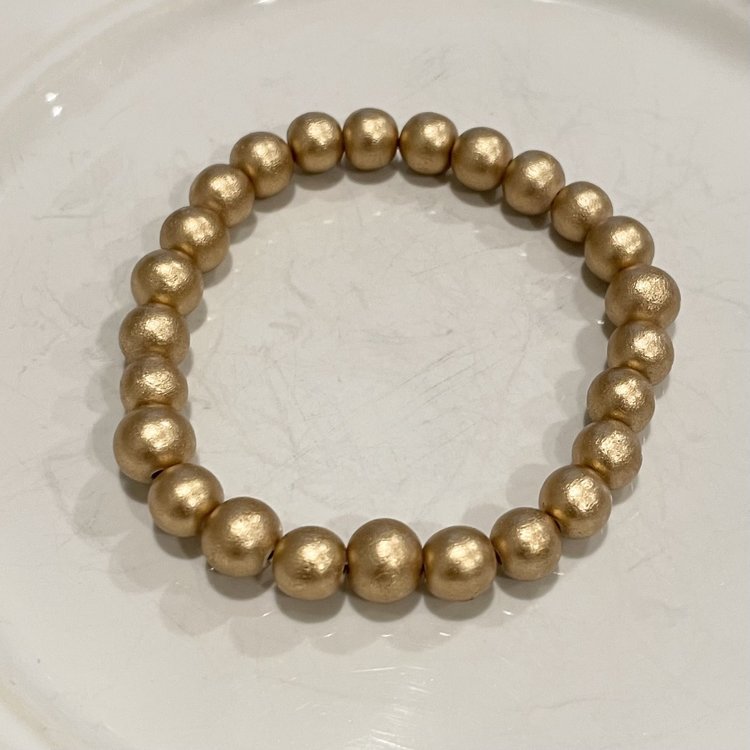 8mm Wood Beaded Gold Bracelet
