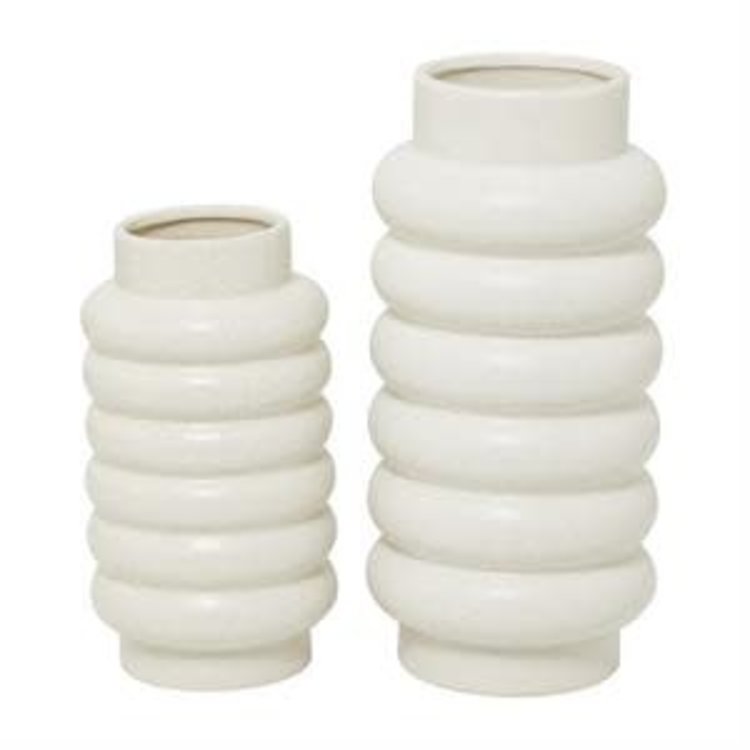 Cosmoliving White Ceramic Ribbed Vase,
