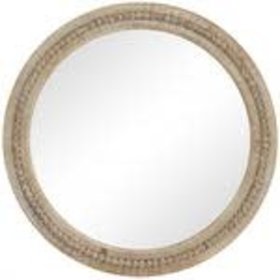 Brown Wood Distressed Wall Mirror with Beaded Detailing
