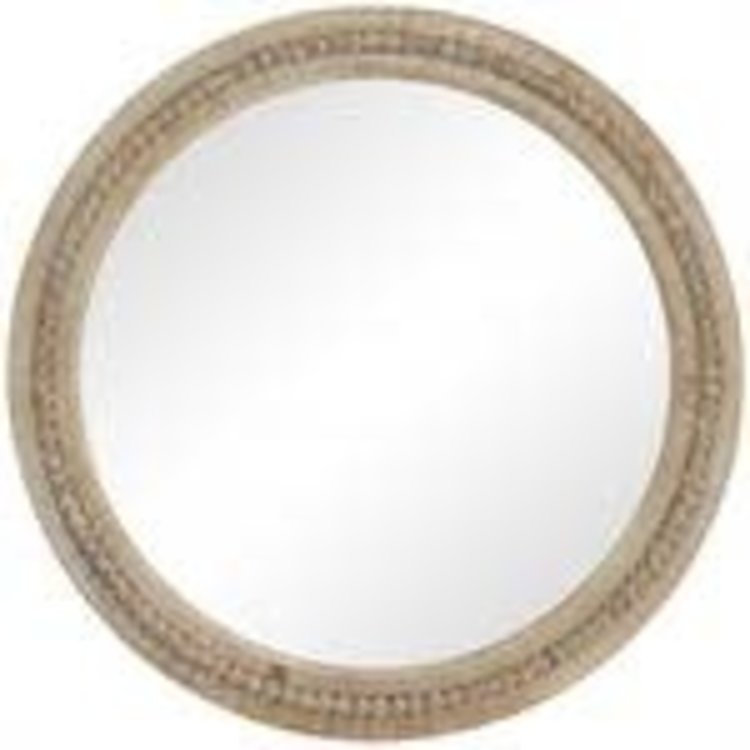 Brown Wood Distressed Wall Mirror with Beaded Detailing