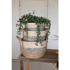 Grey Stripe Round Rush Basket