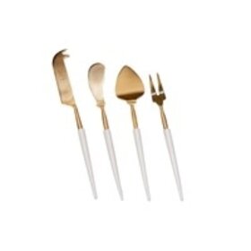 Set of 4 Gold Cheese Set w/ White Resin Handles in Giftbox