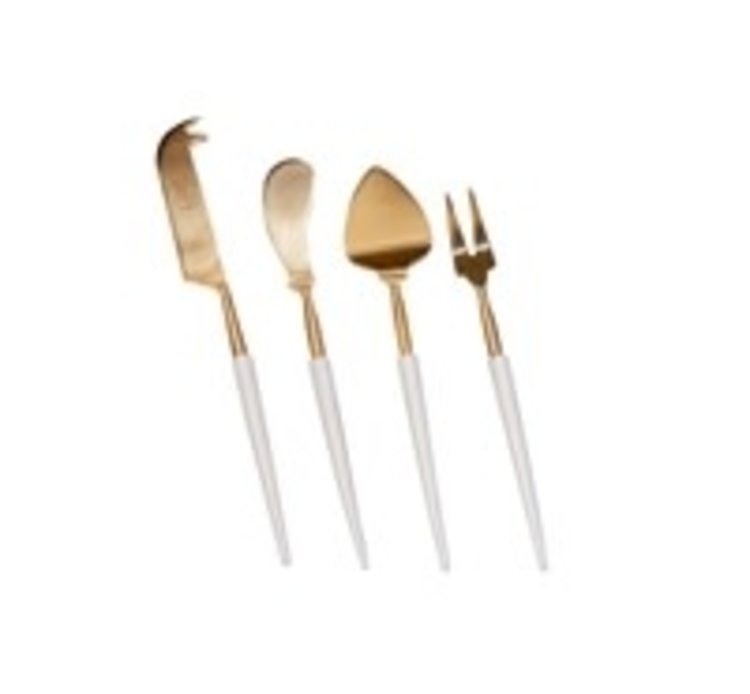 Set of 4 Gold Cheese Set w/ White Resin Handles in Giftbox