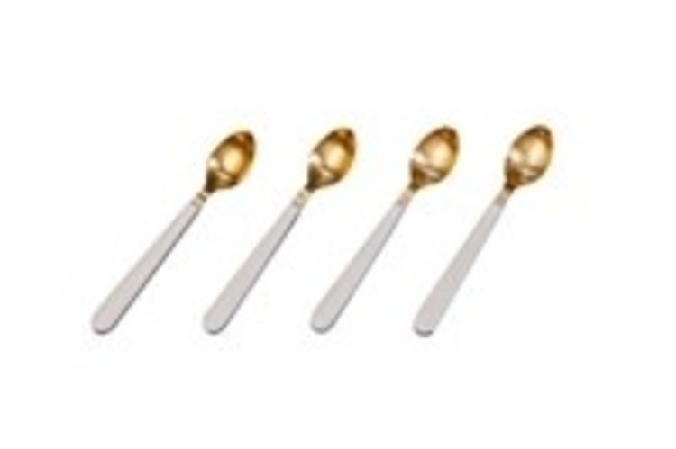 Gold & White Cocktail Spoons w/ White Resin Handles in Giftbox -set of 4