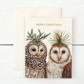 Winter Owls Card, Gold