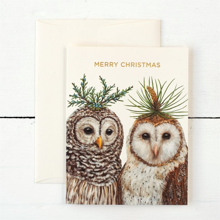 Winter Owls Card, Gold