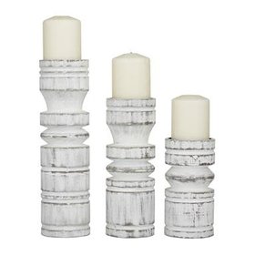 White Wood Traditional Candle Holder,