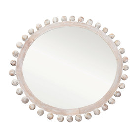 Round White Washed Mango Wood Framed Wall Mirror