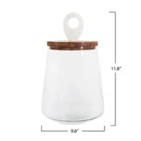 Glass Jar with Mango Wood and Marble Lid, Small
