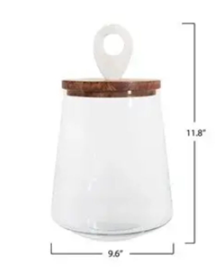 Glass Jar with Mango Wood and Marble Lid, Small