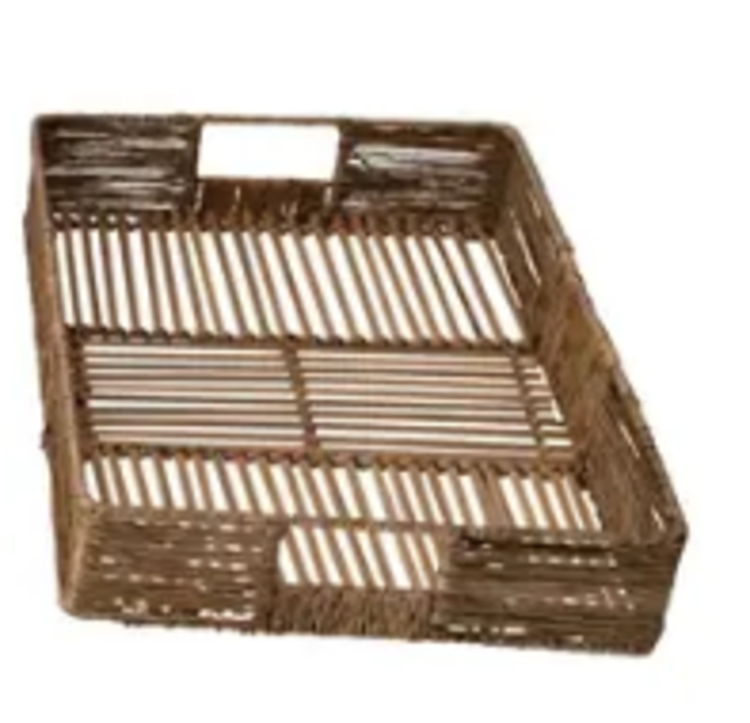 Hand-Woven Bamboo & Jute Tray with Handles