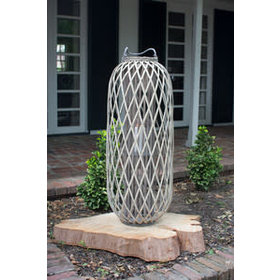 Grey Willow Lantern with Glass-Large