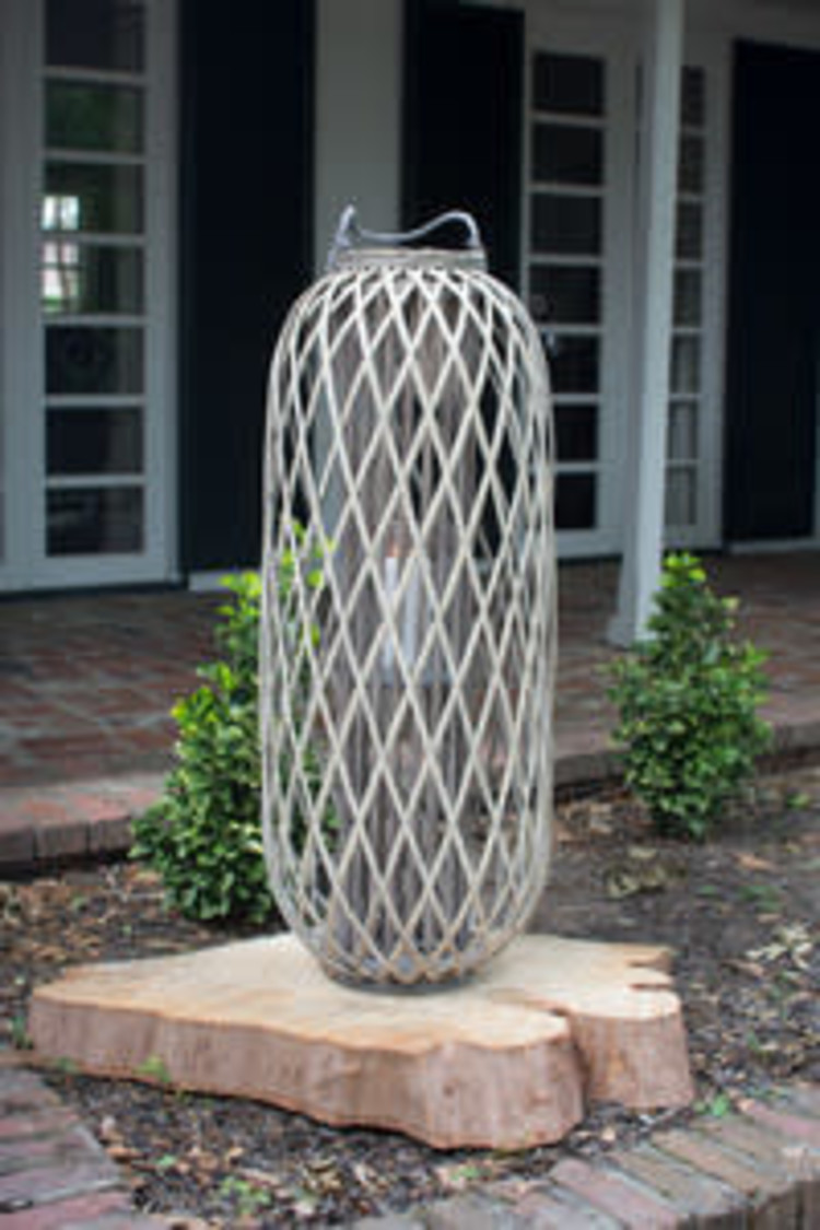 Grey Willow Lantern with Glass-Large