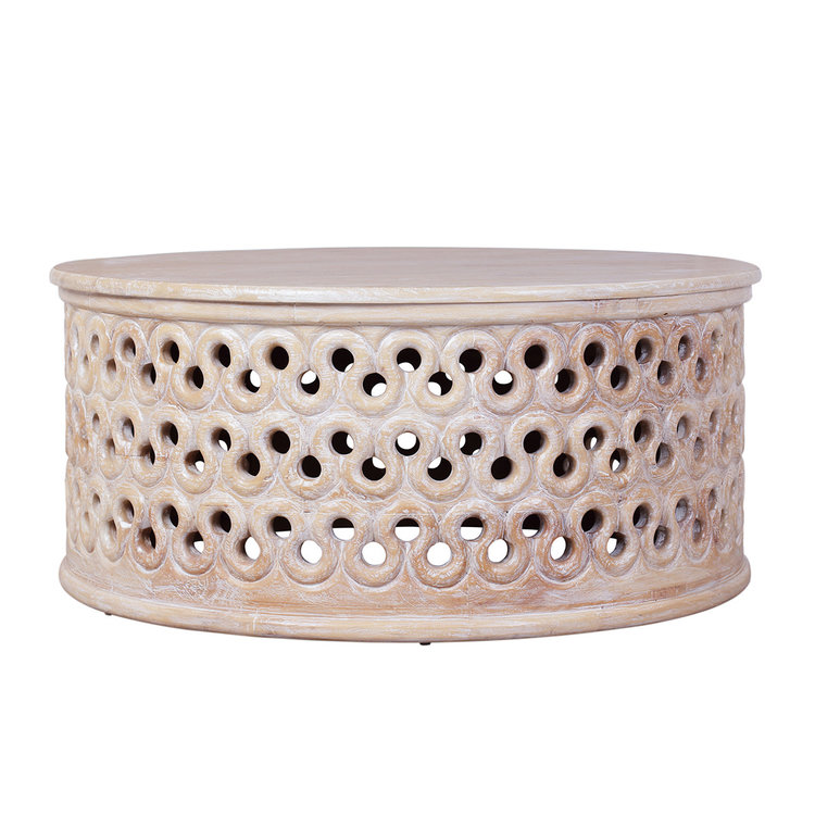 Atelier Home Carved Coffee Table Weathered White