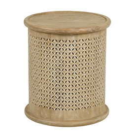 Southern Sky Carver Round Side Table- New White Wash