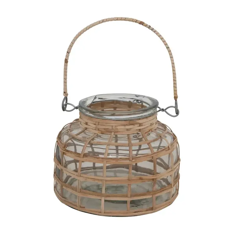 Glass Rattan Wrapped Vase/Tealight Holder w/ Handle