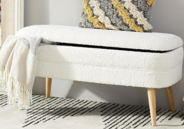 Upholstered Boucle Storage Bench