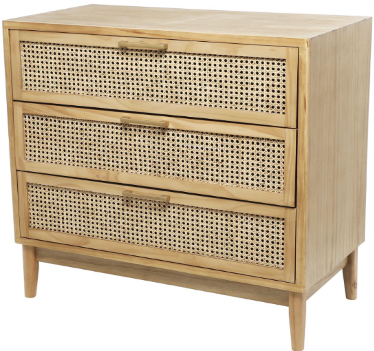 3 Drawer Wood Cabinet with Gold Handles