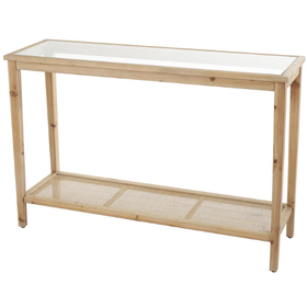 Slim Brown Wood Console with Glass Top