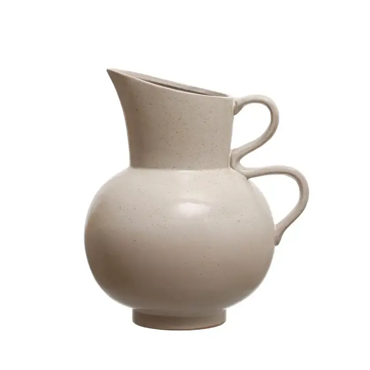 Quart Stoneware Pitcher Reactive Glaze- White