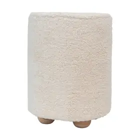 Sherpa Cream Pouf w/ Pine Wood Feet
