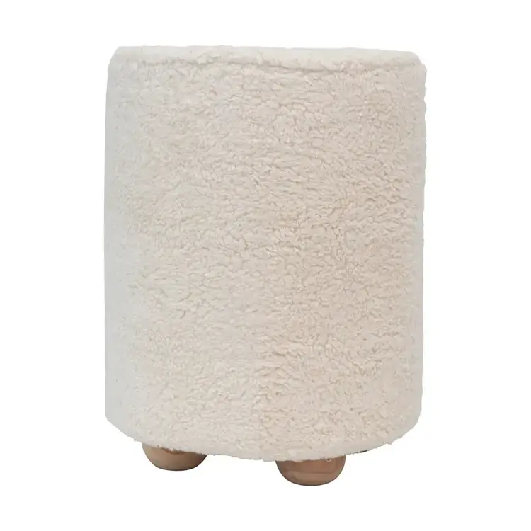 Sherpa Cream Pouf w/ Pine Wood Feet