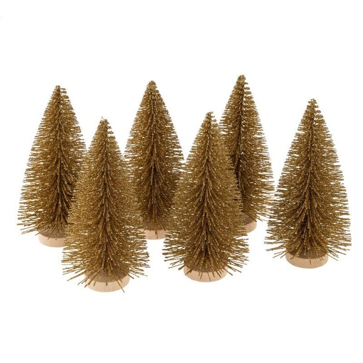 Gold Glitter Bottle Brush Trees- set of 6