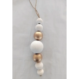 Gold & White Wood Bead Ornament