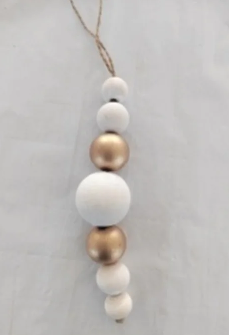 Gold & White Wood Bead Ornament