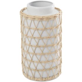Tall White Ceramic Vase w/ Rattan