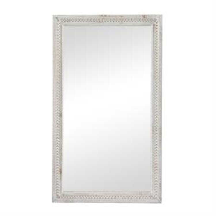 White Wood Carved Beaded Wall Mirror