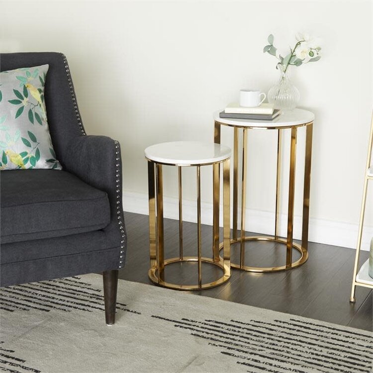 Gold Metal Accent Table w/ Marble Top