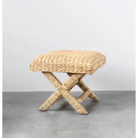 Woven Water Hyacinth & Wood Stool