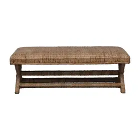 Woven Water Hyacinth & Mahogany Wood Bench