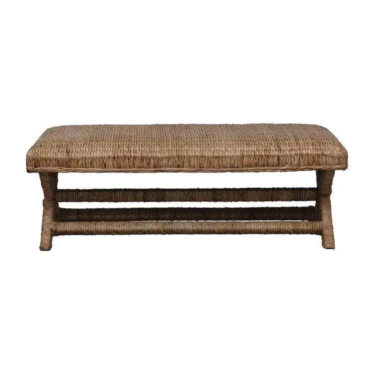 Woven Water Hyacinth & Mahogany Wood Bench