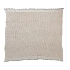 Cotton Waffle Weave Natural Throw with Fringe