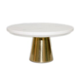 8’’ White Marble Cake Plate w/ Gold Base