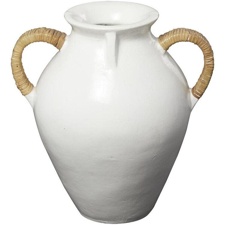 White Ceramic Jug w/ Rattan