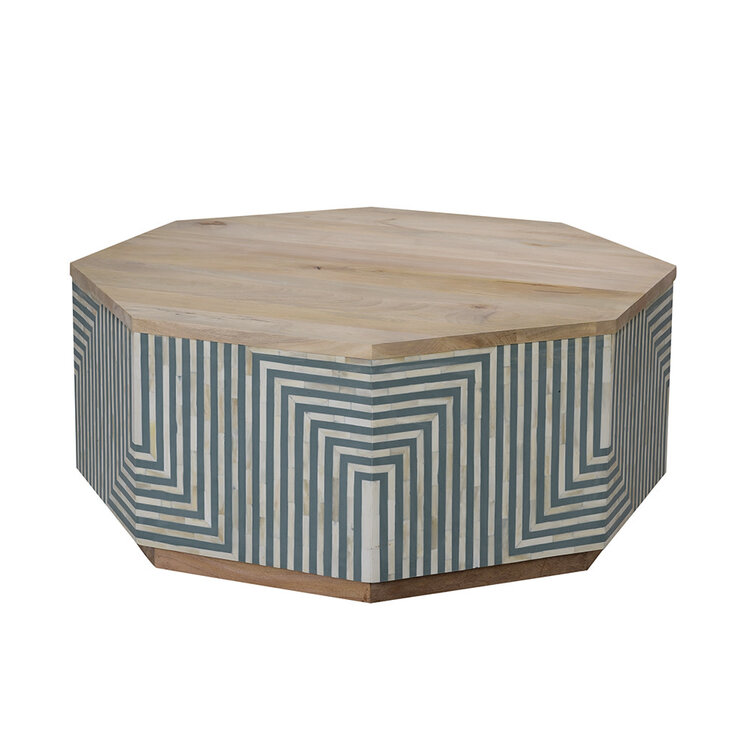 Beyond Borders Jes Coffee Table- Misty Blue w/ Bone Inlay & Sand Dune Top