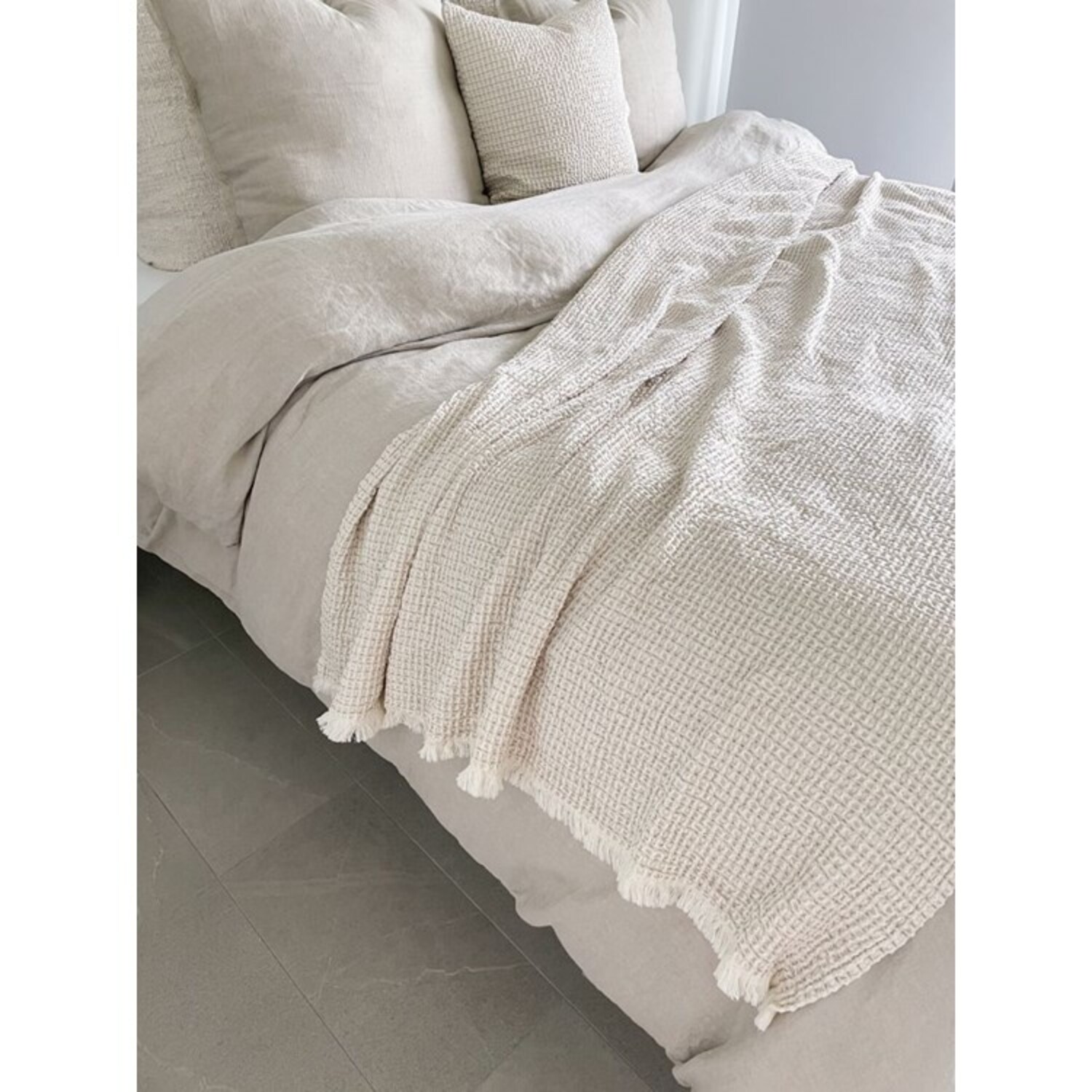 Cotton Waffle Weave Full Queen Bed Blanket Ivory Taupe