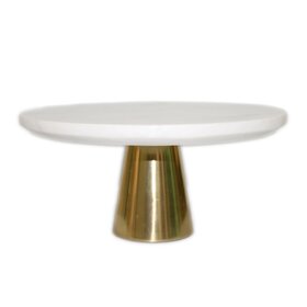 10’’ White Marble Cake Plate  w/ Gold Base