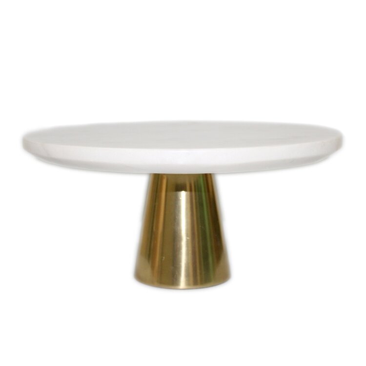 10’’ White Marble Cake Plate  w/ Gold Base