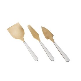 Gold & White 3pc Cheese Knife Set Gold w/ White Resin Handles in Giftbox