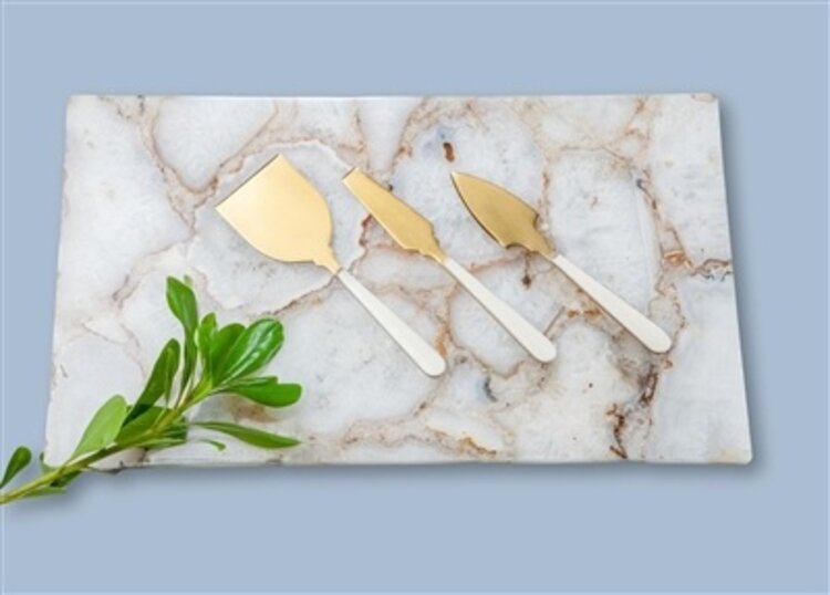 Gold & White 3pc Cheese Knife Set Gold w/ White Resin Handles in Giftbox