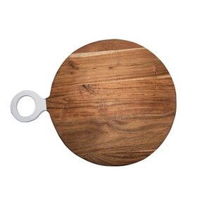 22" L Acacia Wood Round. Cutting Board w/ White Handle