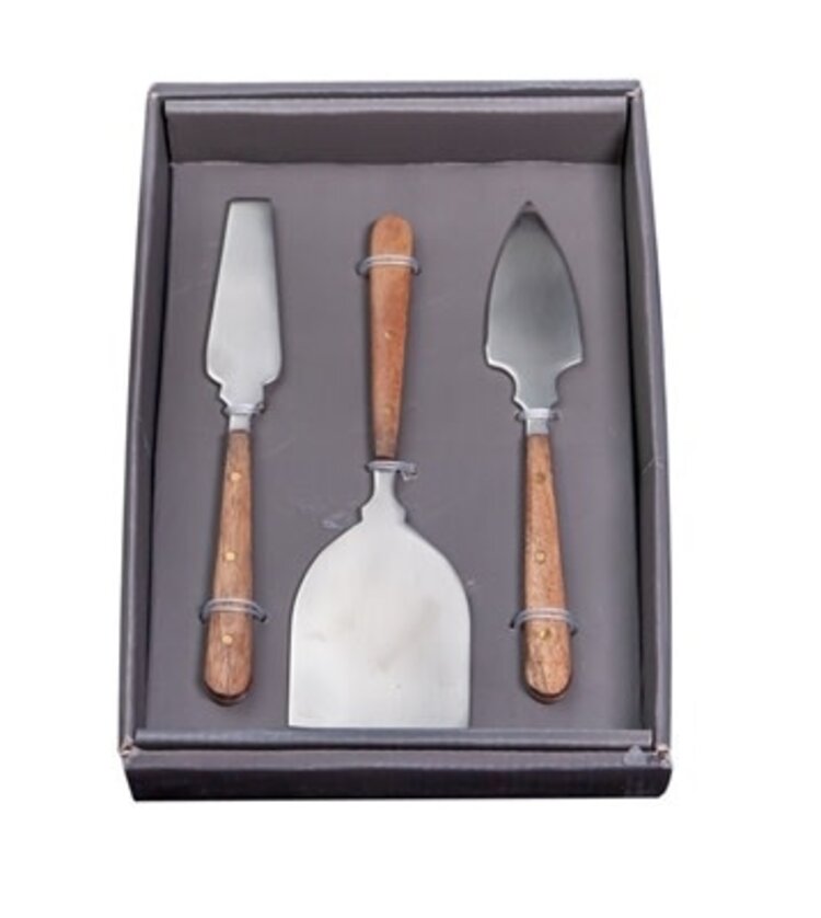 3pc Cheese Knife Set w/ Wood Handles- Gift Box