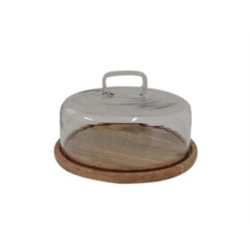 Glass Cake Cover w/ Natural Wood Base